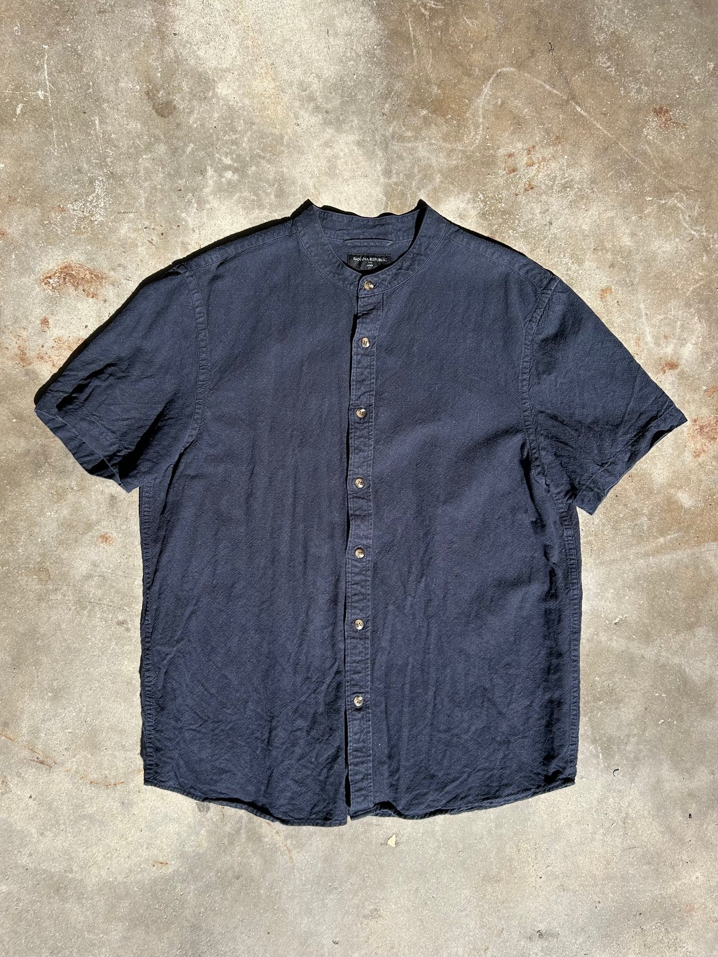 Mandarin Collar Linen Shirt | L