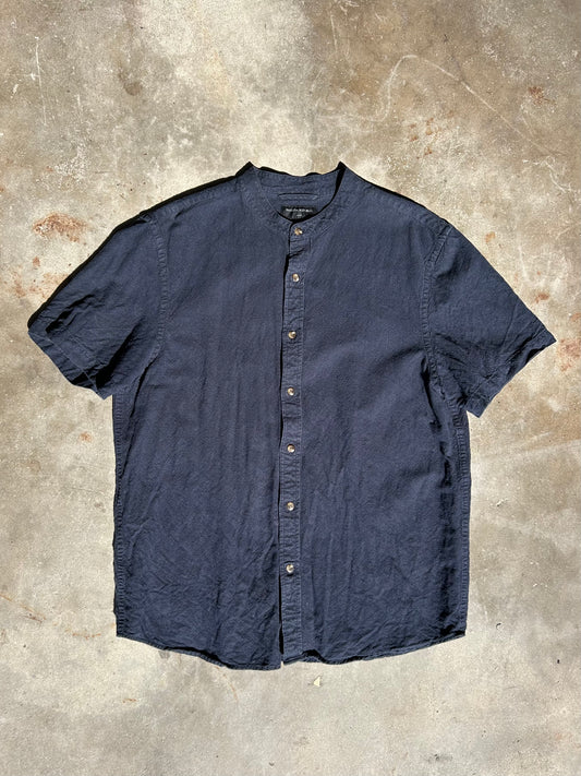 Mandarin Collar Linen Shirt | L