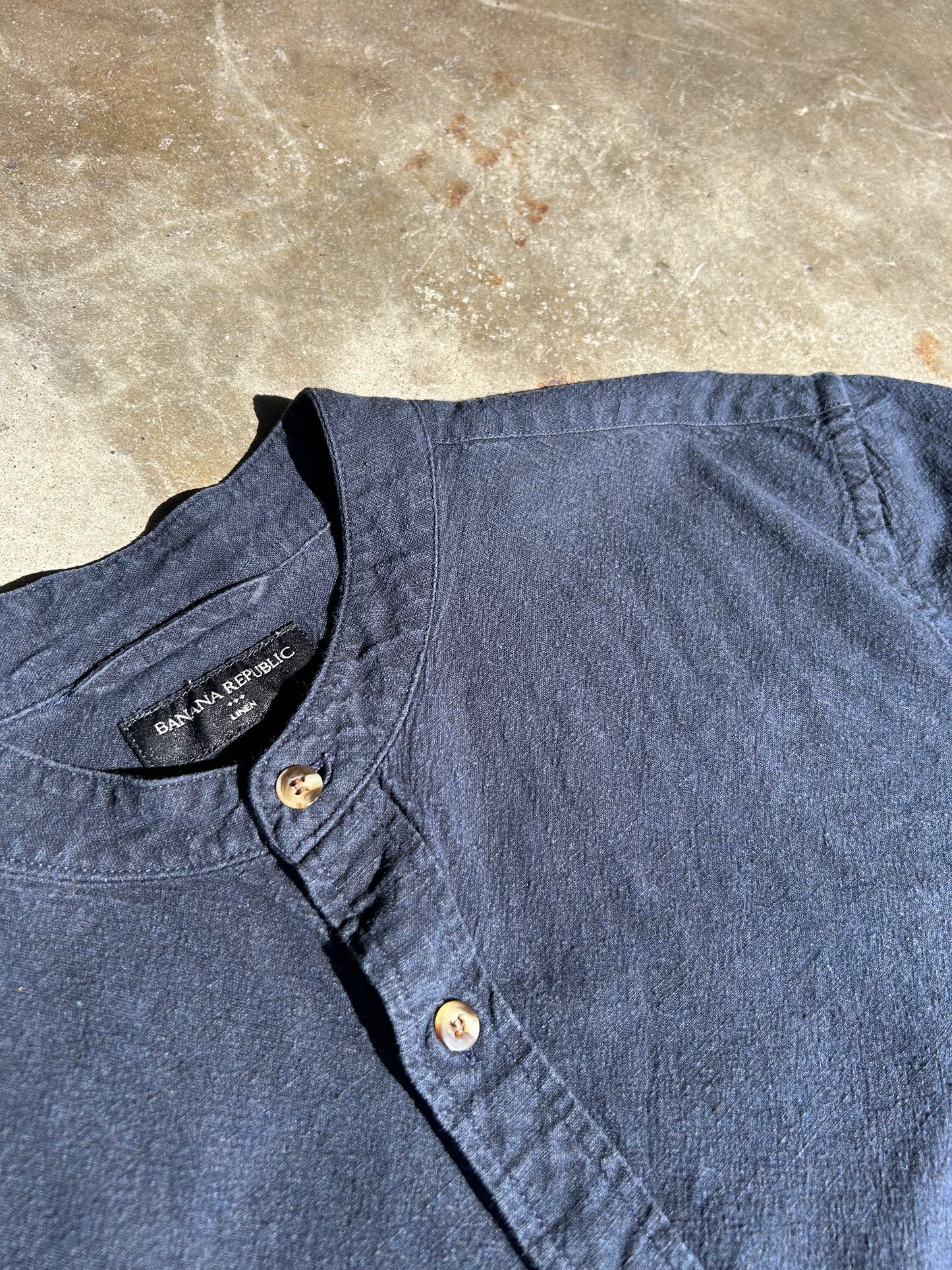 Mandarin Collar Linen Shirt | L