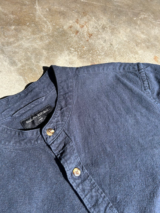 Mandarin Collar Linen Shirt | L